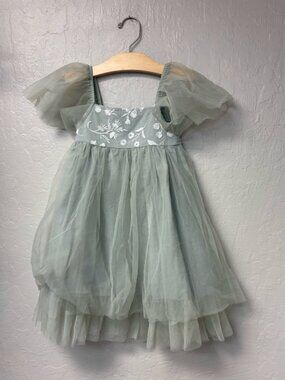$35 ADD ON indigo blue tulle dress with floral embroidery 4Y Zara Janie and Jack